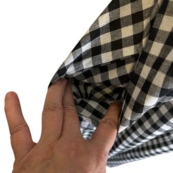 Linen Blend Black White Gingham Shirt Dress Sz S Midi Short Sleeve Sustainable - Picture 4 of 6